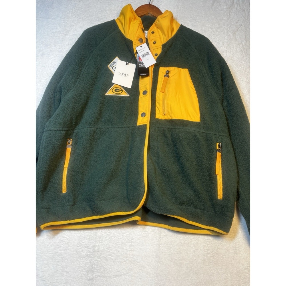 NWT Green Bay‎ Packers Jacket XXL WEAR By Erin Andrews Fleece Front Snap Yellow